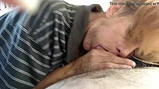 mom gives blowjob to son outdoors in public