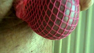 i cum in pink fishnet socks on my cock