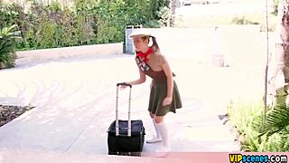 Extra small cutie bends over for a surprising doggystyle deal