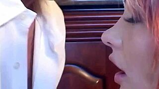 an old redhead babe bends over for anal assfucking and a facial cumshot