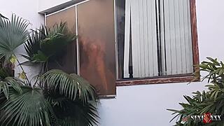 Neighbor Cuckold Records His Wife's Intense Fucking Session Backstage