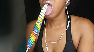 Cute Ebony Chick's Lollipop Fun