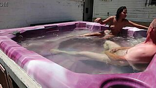 Dayanara relaxes in the hot tub