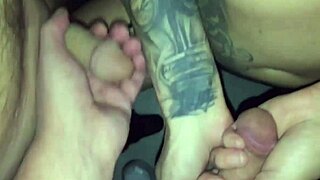 Tattoed chick sucks stranger in video booth