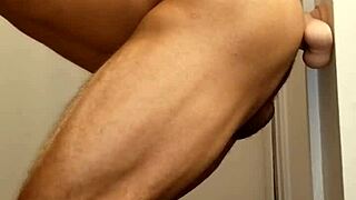 lvory white plays with dildo in shower while waiting for water to heat up