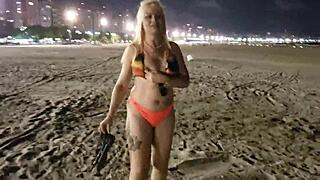 Blonde Showing Tits And Pussy On The Beach!