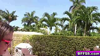 Horny teen neighbors dive into wild poolside group banging