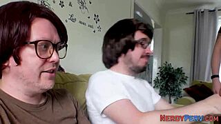 Real milf tricks nerd into sucking dicks for first time in wild reality