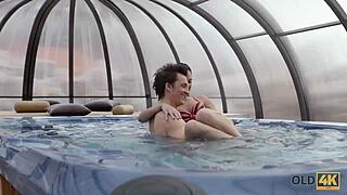 Angie Moon takes old lover’s massive cum load in mouth.