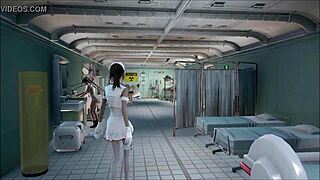 i'm that teen nurse in fallout 4, teasing with striptease in the hospital, brunette and sexy