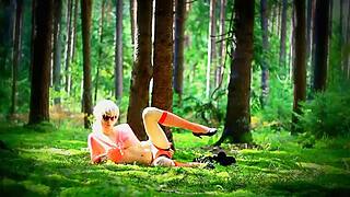 sexy shemale slut plays with toys in forest for hardcore solo 😈🌳