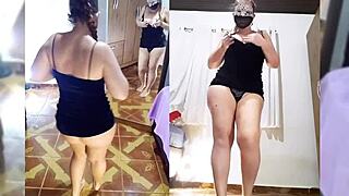 Mirelladelic's casual striptease involves undressing, ripping clothes, and showing big ass in fishnets