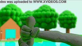 claymation character pleasures herself in anime style