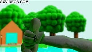 claymation character pleasures herself in anime style