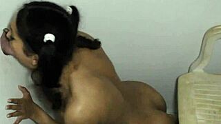 Pigtail beauty kitty sucking cocks in gloryhole