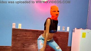 My Brunette Stepsister Wears Mask for Sexy Halloween Hotel Bed Dance! Want to Join Her Hips?