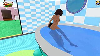 cute femdom humiliates slave in university bathroom game