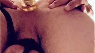 teenage sissy in chastity stretches hole with homemade toy