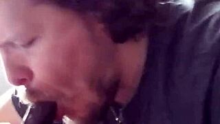 Gay stud gives blowjob to monster big black cock