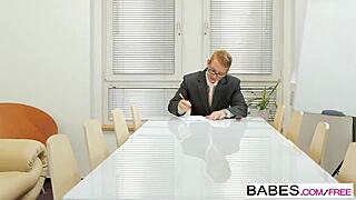 Blonde teen Carolina Abril learns ropes with Chad Rockwell in office pov ass fucking