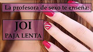 follow the spanish teacher's strict orders to jerk off with her guidance. she controls every move.