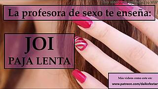 follow the spanish teacher's strict orders to jerk off with her guidance. she controls every move.