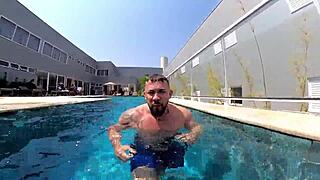 Married Woman Pounds Unknown Worker by the Pool