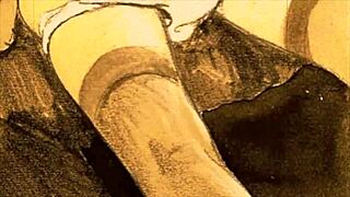 VINTAGE EROTIC ANIME ILLUSTRATION FROM RETRO CARTOON