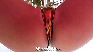 Wow, Exotic4K tight booty Latina bounces wild on lucky thick dick! She’s oiled up in lingerie for intense toy play.