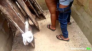 The site manager fucks the madam with a monster cock while the oga watches outdoors