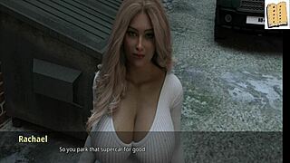 teen plays a daring game in the car with a huge boobed blonde hentai style