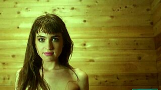 Super Hot Brunette Undresses In Sauna