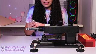 Unboxing my new sex machine, Agatha Dolly testing it on all fours, the speed is incredible