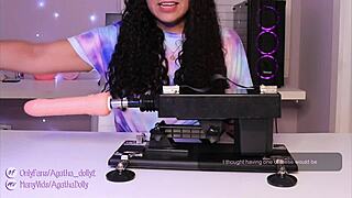 Unboxing my new sex machine, Agatha Dolly testing it on all fours, the speed is incredible