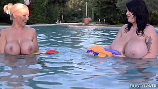 Busty Lovers Join Leanne Crow & Delzangel By The Pool