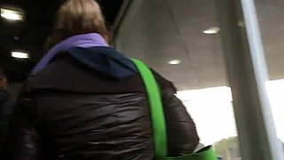 Hell Yeah! Touching Chubby Girl's Brown Nylon Jacket Outdoors