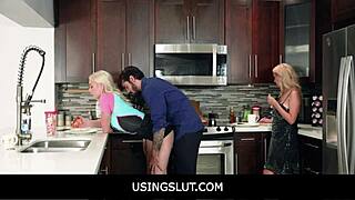 Big tits blonde teen 18+ enjoys fantasy with boyfriend and friends.