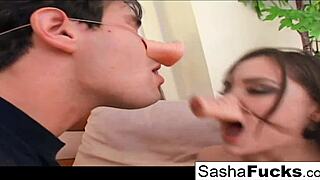 Sasha strips her red corset for hard anal sex