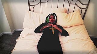 Ebony Nun Takes Two Priests in Wild Deepthroat 3sum