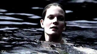 A blonde girl in a sexy bikini is swimming in the supernatural world.