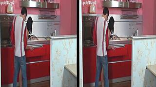 3D Husband Performs Oral Sex on Brunette Wife in the Kitchen