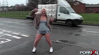 British Babe Flashing Shaved Pussy in Public Pissing