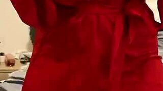 Brunette In Red Lingerie Plays With Herself!