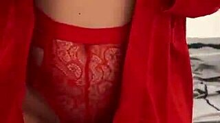 Brunette In Red Lingerie Plays With Herself!