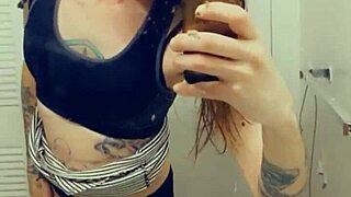 horny transsexual in miniskirt masturbates her small cock slutty style