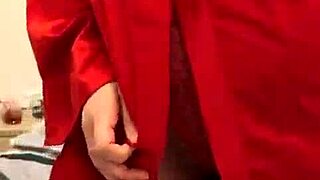 Brunette In Red Lingerie Plays With Herself!