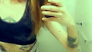 horny transsexual in miniskirt masturbates her small cock slutty style