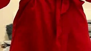 Brunette In Red Lingerie Plays With Herself!