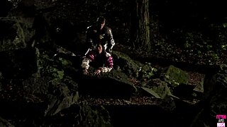 Knight fucks hot brunette outdoors all night long