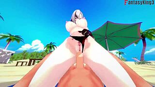 i fucked arlecchino hard in her bikini on the beach in this 3d genshin impact fantasy hentai cartoon, oh man it was so intense and wild